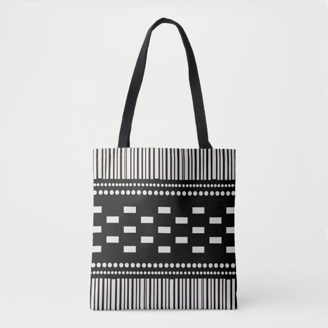 Bolsa Tote Boho Scandinavian Lines Dots Black White (Frente)