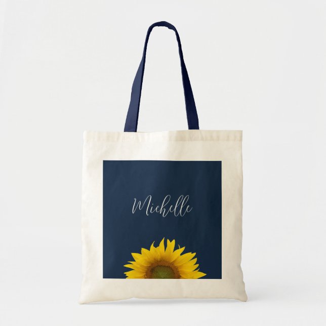 Bolsa Tote Boho Sunflower Marinho Blue Elegant Personalizado (Frente)
