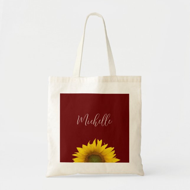Bolsa Tote Boho Sunflower Simple Red Botanical Floral (Frente)
