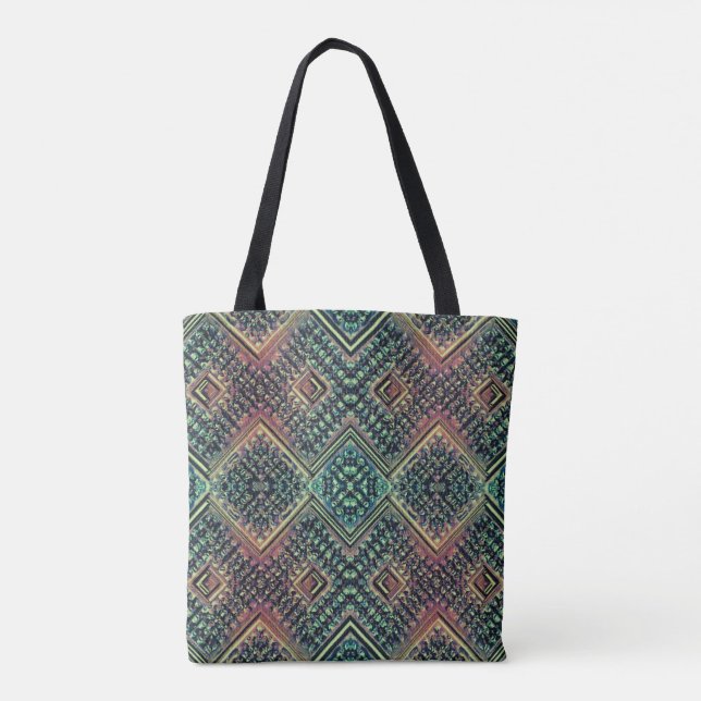 Bolsa Tote Boho Teal & Pink Multi-Tribal Inspirado (Verso)
