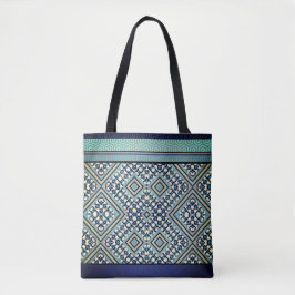 Bolsa Tote Boho Teal, Tan, Preto, Tribal Azul