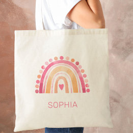 Bolsa Tote Boho Watercolor Arco-íris a Rosa, personalizado