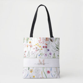 Bolsa Tote Boho Wildflower Custom Name Monograma