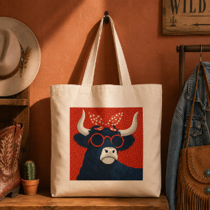 Bolsa Tote Boi Highland Cool com Bandana de Bolinhas Retro