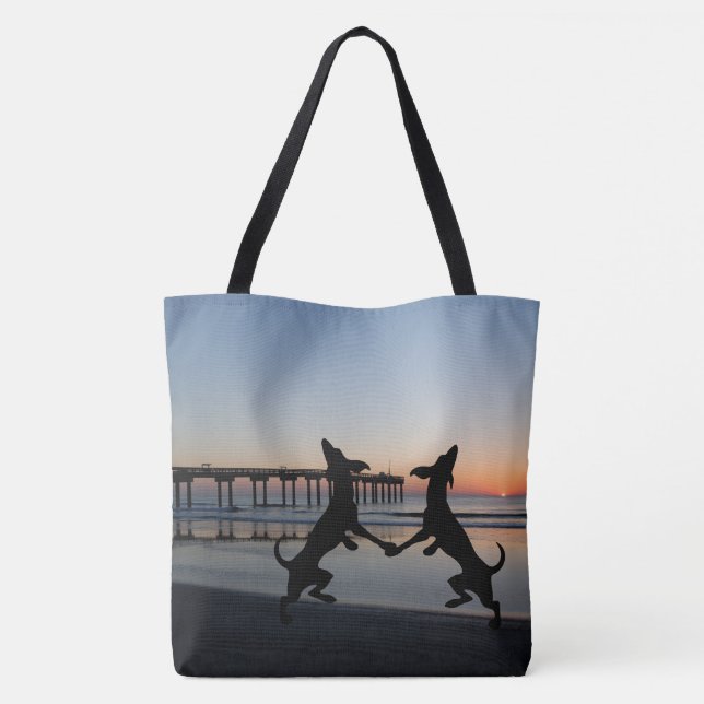 Bolsa Tote "Boia-Bolsa para-presente dos cães felizes" (Verso)