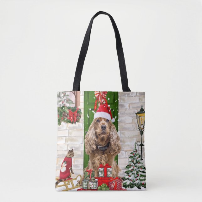 Bolsa Tote Boker Spaniel Dog Natal (Frente)