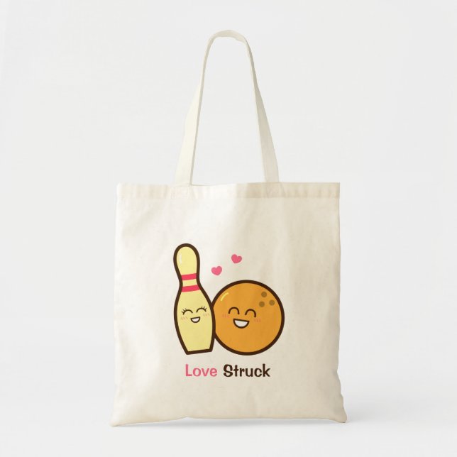 Bolsa Tote Bola de Boliche e Pino Enamorados Divertidos (Frente)