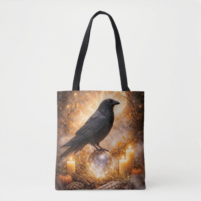 Bolsa Tote Bola de Cristal Coruja Mística e Bruxa  (Frente)