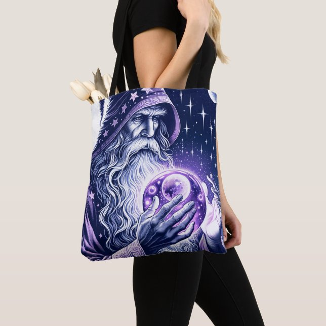 Bolsa Tote Bola de Cristal Espacial Celestial Roxa para Conte (Close Up)