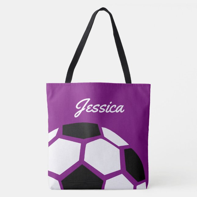 Bolsa Tote Bola de futebol à moda na moda personalizada roxo (Frente)