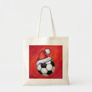 Bolsa Tote Bola de futebol de Santa Hat em vermelho
