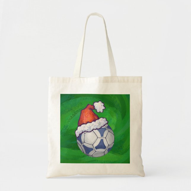 Bolsa Tote Bola de Futebol Festivo Azul e Branco em Verde (Frente)