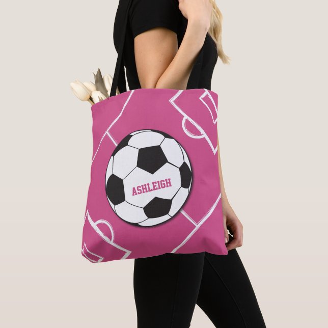 Bolsa Tote Bola de Futebol Personalizada e Rosa de Campo (Close Up)