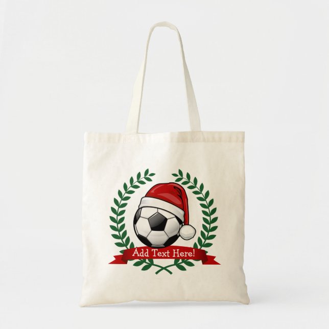 Bolsa Tote Bola de futebol que veste um Natal do chapéu do (Frente)
