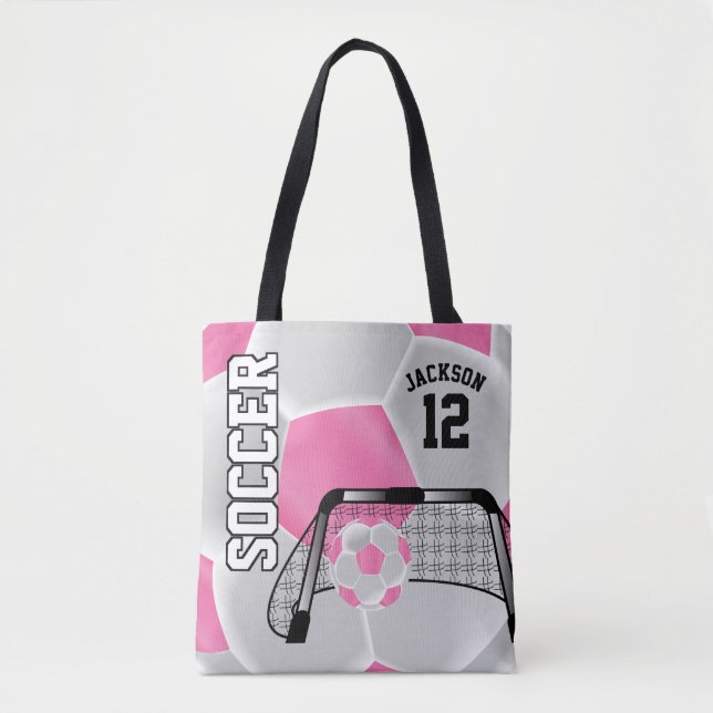 Bolsa Tote Bola de Futebol Rosa e Branca (Frente)
