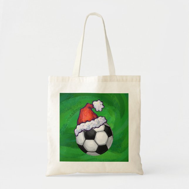 Bolsa Tote Bola de Futebol Santa Hat em Verde (Frente)
