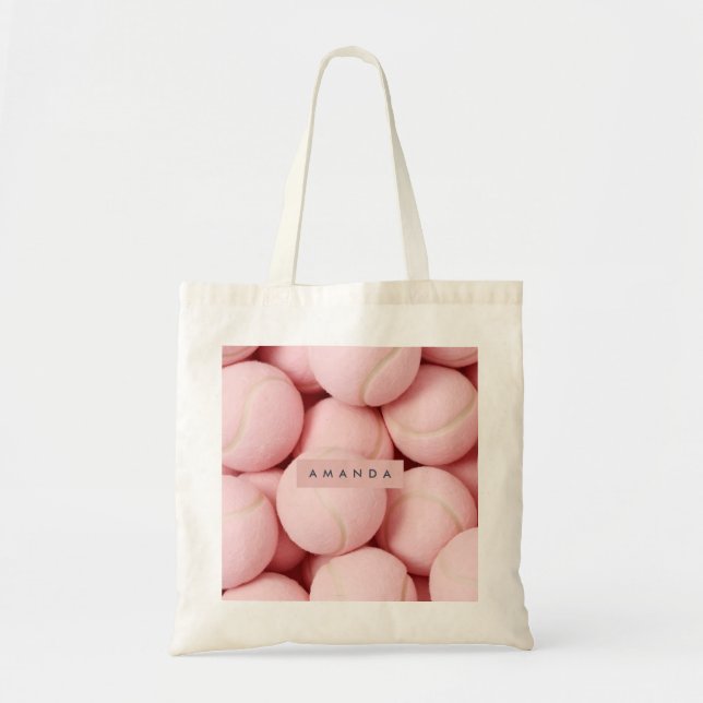 Bolsa Tote Bola de Tênis Rosa Chic Pastel Personalizada (Frente)