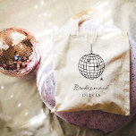 Bolsa Tote Bola Disco Minimalista | Festa de casamento de pon<br><div class="desc">Esta mochila da festa de casamento,  ainda elegante,  apresenta um estilo moderno e minimalista,  com roteiro manuscrito e texto clássico. Uma bola de disco desenhada à mão aparece em uma ilustração negra. O presente perfeito para sua dama de honra.</div>