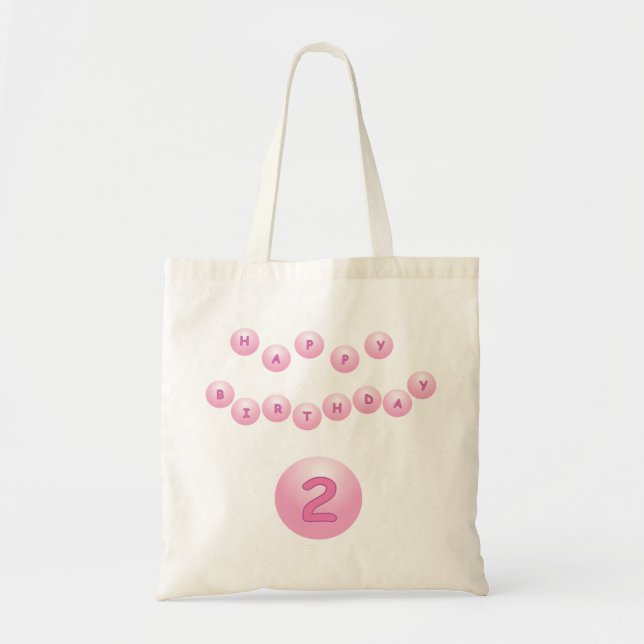 Bolsa Tote Bolas de Aniversário Rosa com 2 Anos (Frente)