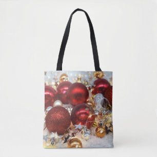 Bolsa Tote Bolas de Decoração Vermelha e Prata Natal
