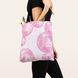 Bolsa Tote Bolas de Disco Rosa e Estrelas Brancas, Girassol R