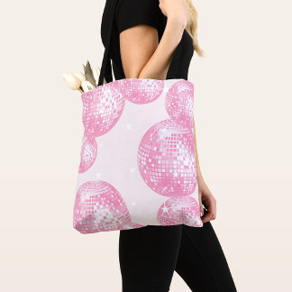 Bolsa Tote Bolas de Disco Rosa e Estrelas Brancas, Girassol R