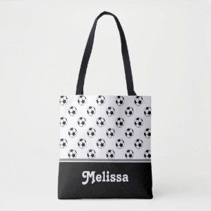 Bolsa Tote Bolas de futebol preto e branco personalizado