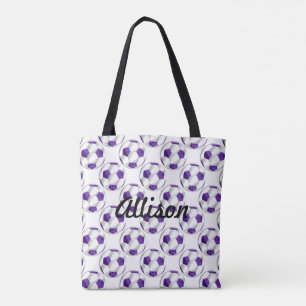 Bolsa Tote Bolas de Futebol Puro e Branco com Nome