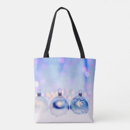 Bolsa Tote Bolas de Natal de Prata Azul