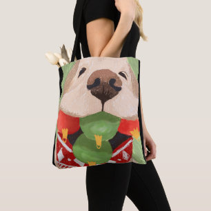 Bolsa Tote Bolas de Natal do Golden Retriever na Boca Present