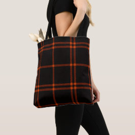 Bolsa Tote Bold Black Orange Scottish Tartan Modern Autumn