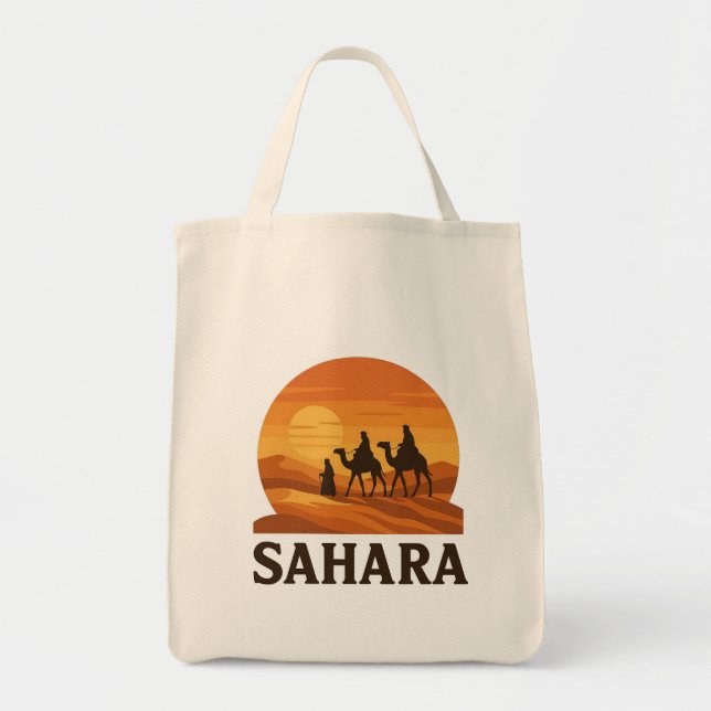 Bolsa Tote Bold Orange Retro Vetor Sahara Sunset Camel (Frente)