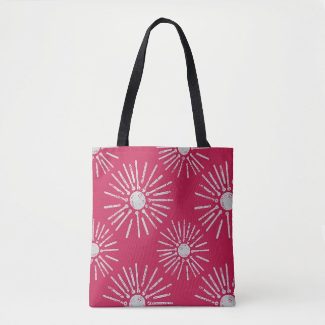 Bolsa Tote Bold Retro Sunburst Pattern in Deep Pink and White (Frente)