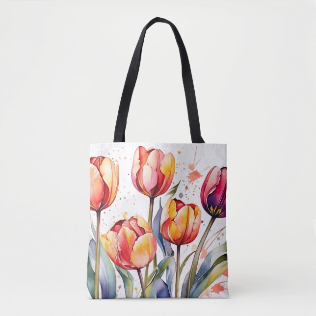 Bolsa Tote Bold Tulip Blooms Colorida Moderna (Frente)