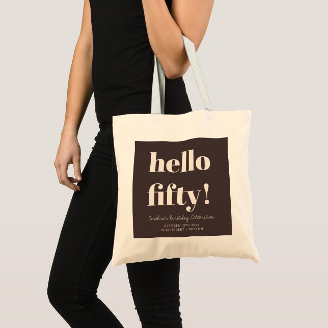 Bolsa Tote Bold Typography Brown Modern 50th Birthday Custom (Frente (produto))
