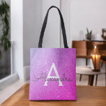 Bolsa Tote Boletim de Monograma Elegante, cor-de-rosa, roxa<br><div class="desc">Faísca do Ombre,  rosa e roxo,  e Bag do Monograma Elegante Glitter. Esta Lista de Livros pode ser personalizada para incluir seu nome inicial e primeiro.</div>