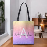 Bolsa Tote Boletim de Monograma Elegante, cor-de-rosa, roxa<br><div class="desc">Folha esmagadora do Ombre,  cor-de-rosa e púrpura,  Dourada,  amarela,  laranja,  cor-de-rosa e esbranquiçada e livro de monograma brilhante. Esta Lista de Livros pode ser personalizada para incluir seu nome inicial e primeiro.</div>