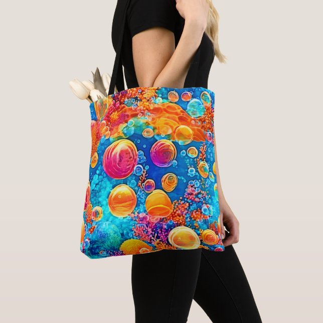 Bolsa Tote Bolhas de Coral Coloridas (Close Up)