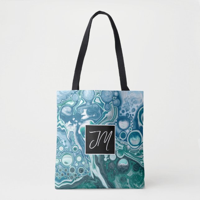 Bolsa Tote Bolhas de Oceano Azul Arte Fluida (Frente)
