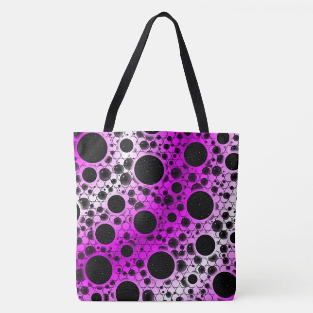 Bolsa Tote Bolhas Espaciais com Pontos - Branco/Rosa (Frente)