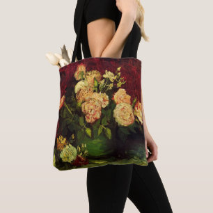 Bolsa Tote Boliche com Peonies e Rosas de Vincent van Gogh