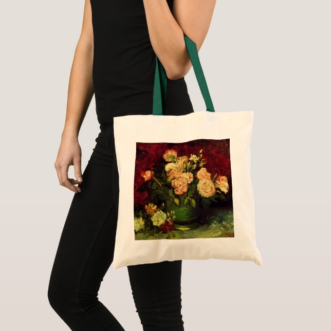 Bolsa Tote Boliche com Peonies e Rosas de Vincent van Gogh (Frente (produto))