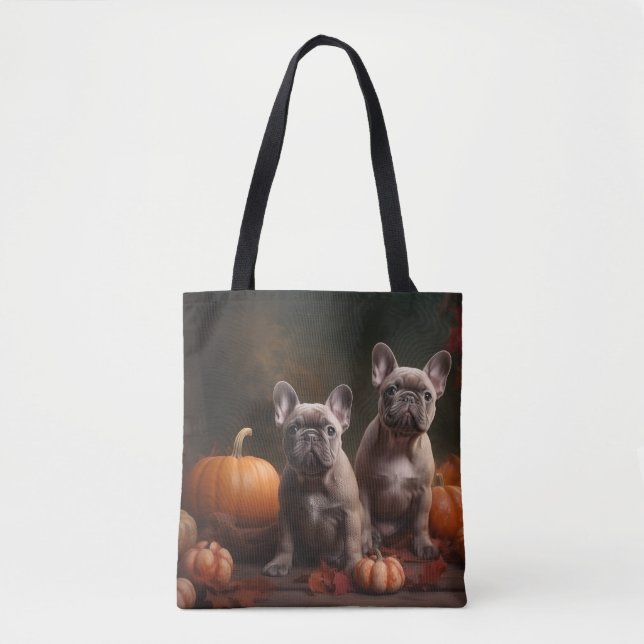 Bolsa Tote Boliche Francês Puppy Autumn Delight Pumpkin (Frente)