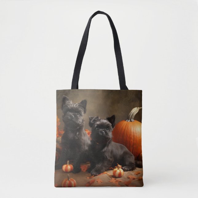 Bolsa Tote Boliche Francês Puppy Autumn Delight Pumpkin (Frente)