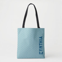 Bolsa Tote Bolinhas azul-céu e branca personalizada