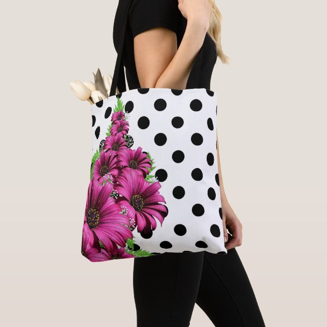 Bolsa Tote Bolinhas bonito de flores rosa (Close Up)
