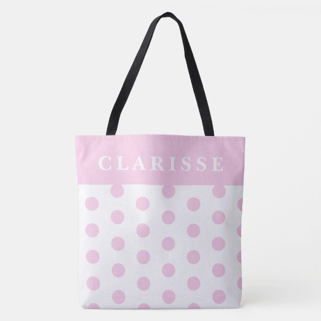 Bolsa Tote Bolinhas Branca e Rosa Chinês Personalizado (Frente)