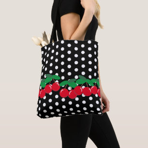 Bolsa Tote Bolinhas brancas em preto com cerejas