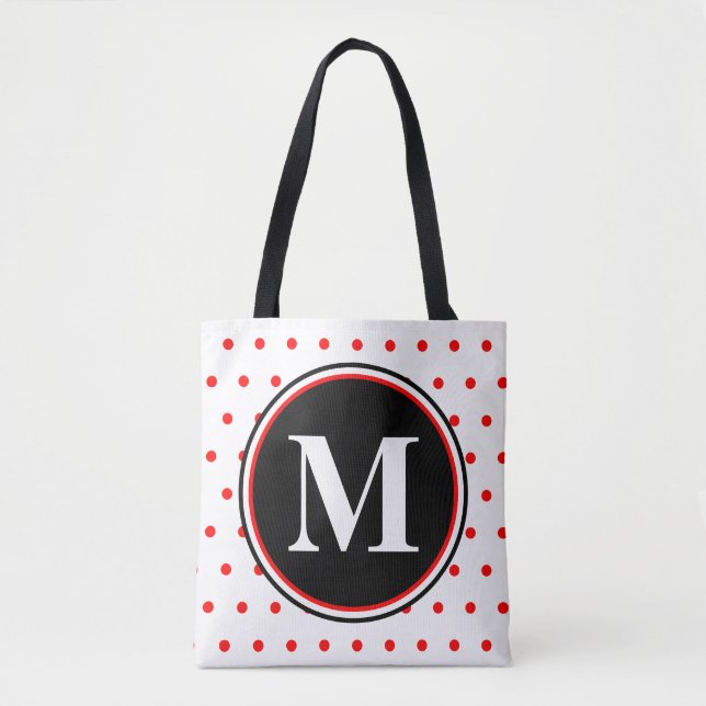 Bolsa Tote Bolinhas brancas monogramas (Frente)