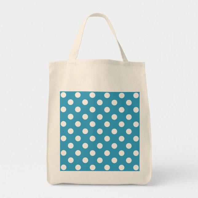 Bolsa Tote Bolinhas brancas no fundo azul de peacock (Frente)